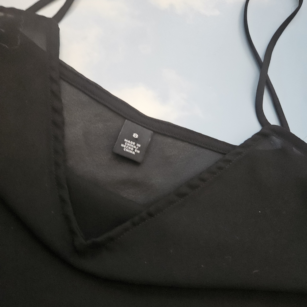 Black Spaghetti Strap Chiffon Top Basic Black Cam… - image 7